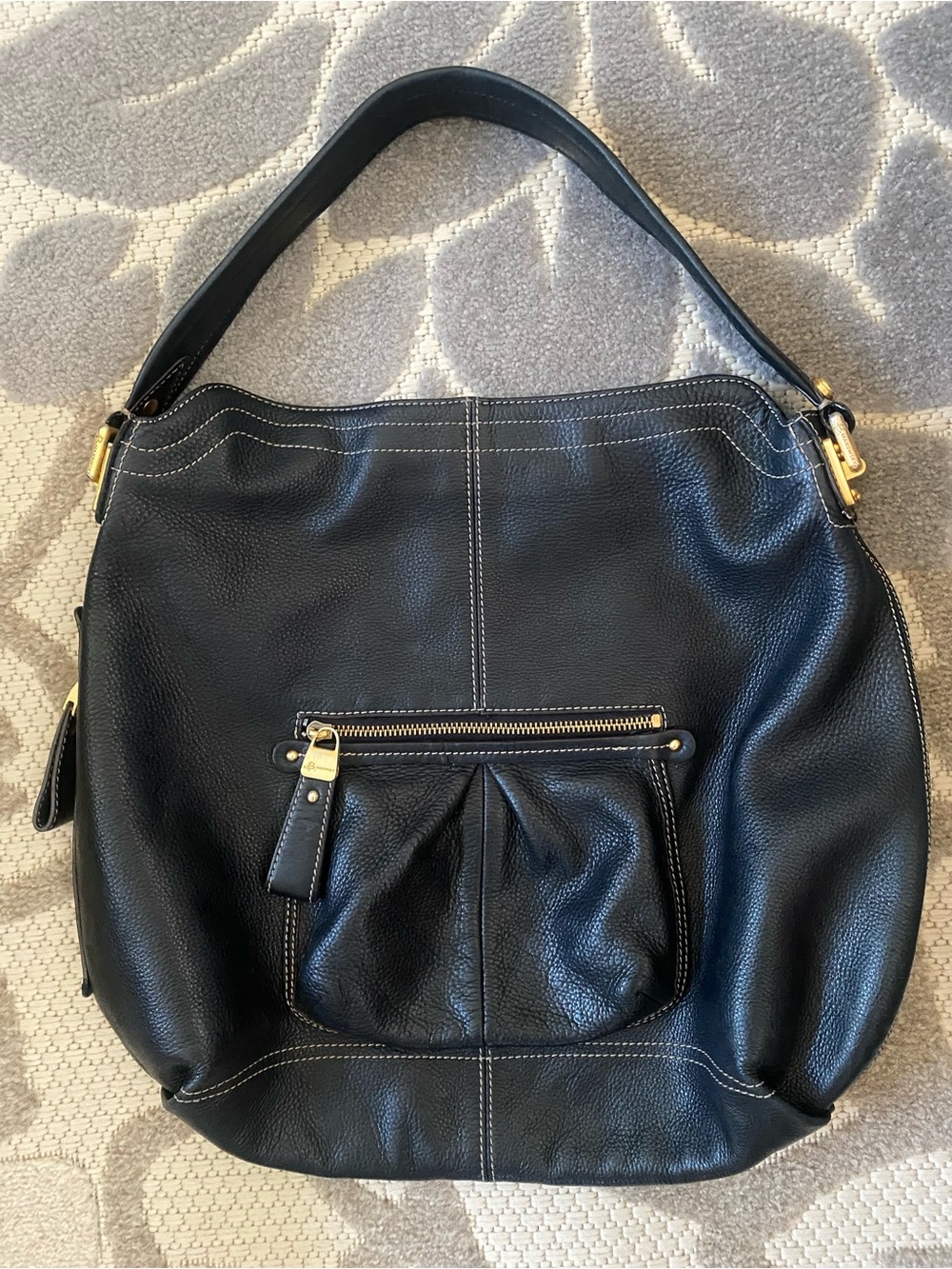 B Makowsky Black Leather Large Hobo Shoulder Bag